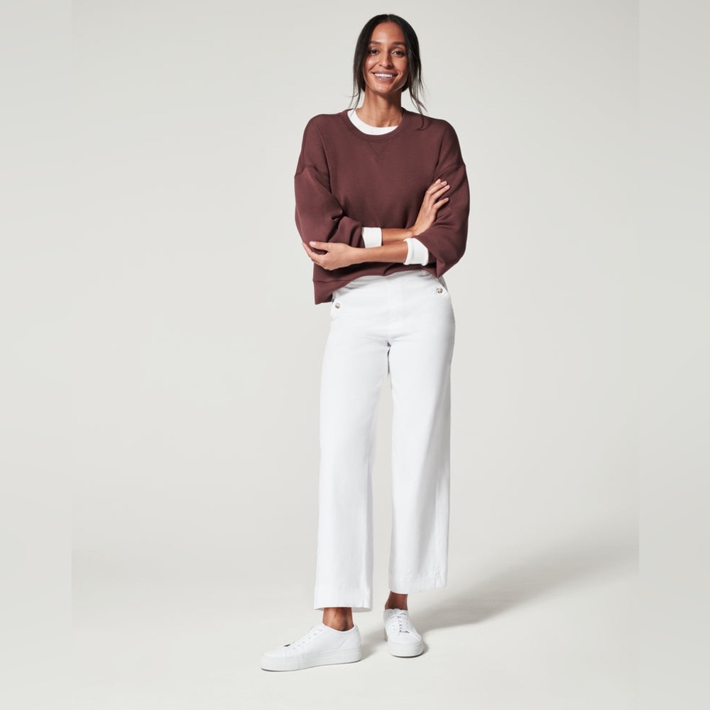 NWT SPANX Stretch Twill Cropped Wide Leg Pants-Bright White